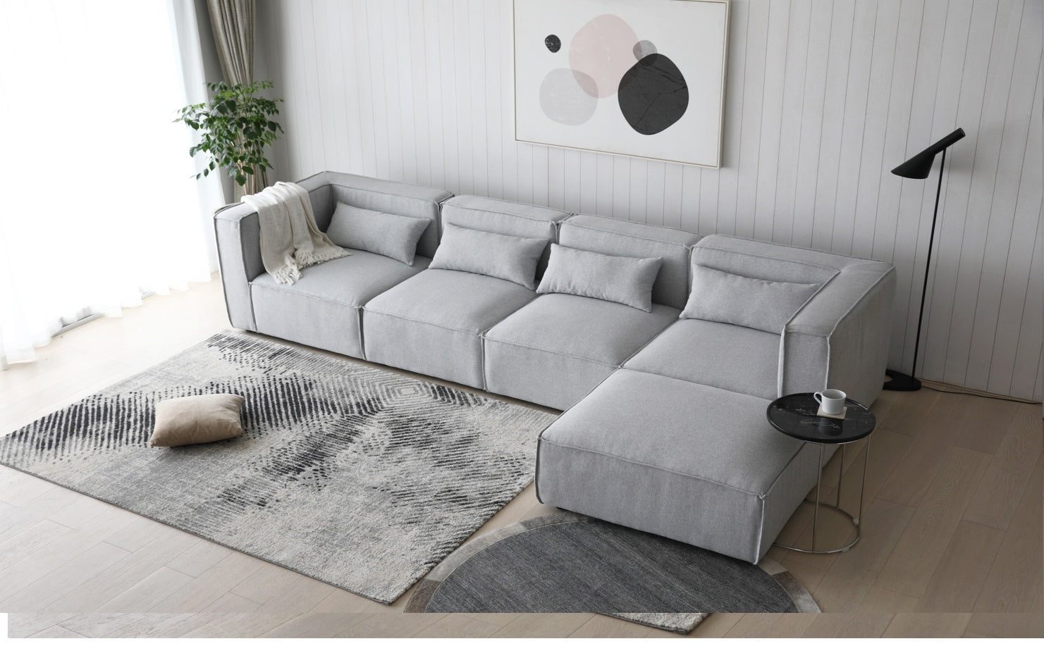 Sofá modular 4 plazas con 2 esquineros y 1 Puff Capri gris - Vintahome