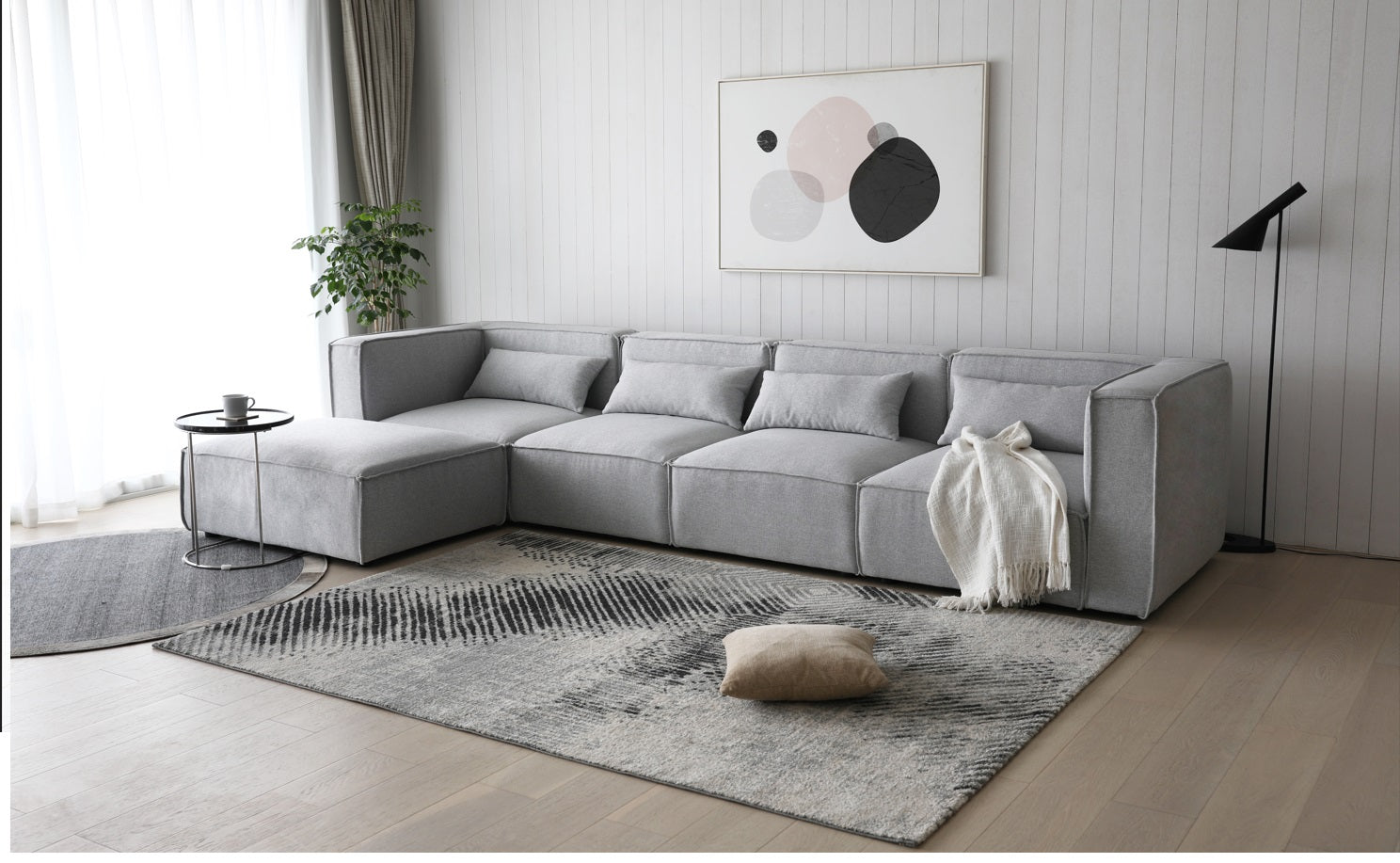 Sofá modular 4 plazas con 2 esquineros y 1 Puff Capri gris - Vintahome
