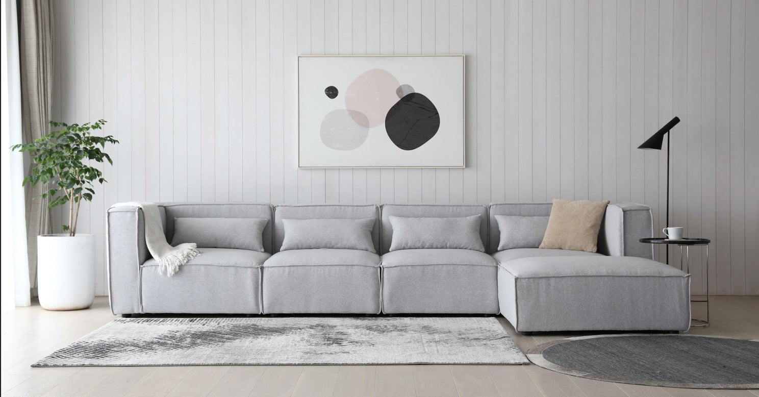 Sofá modular 4 plazas con 2 esquineros y 1 Puff Capri gris - Vintahome