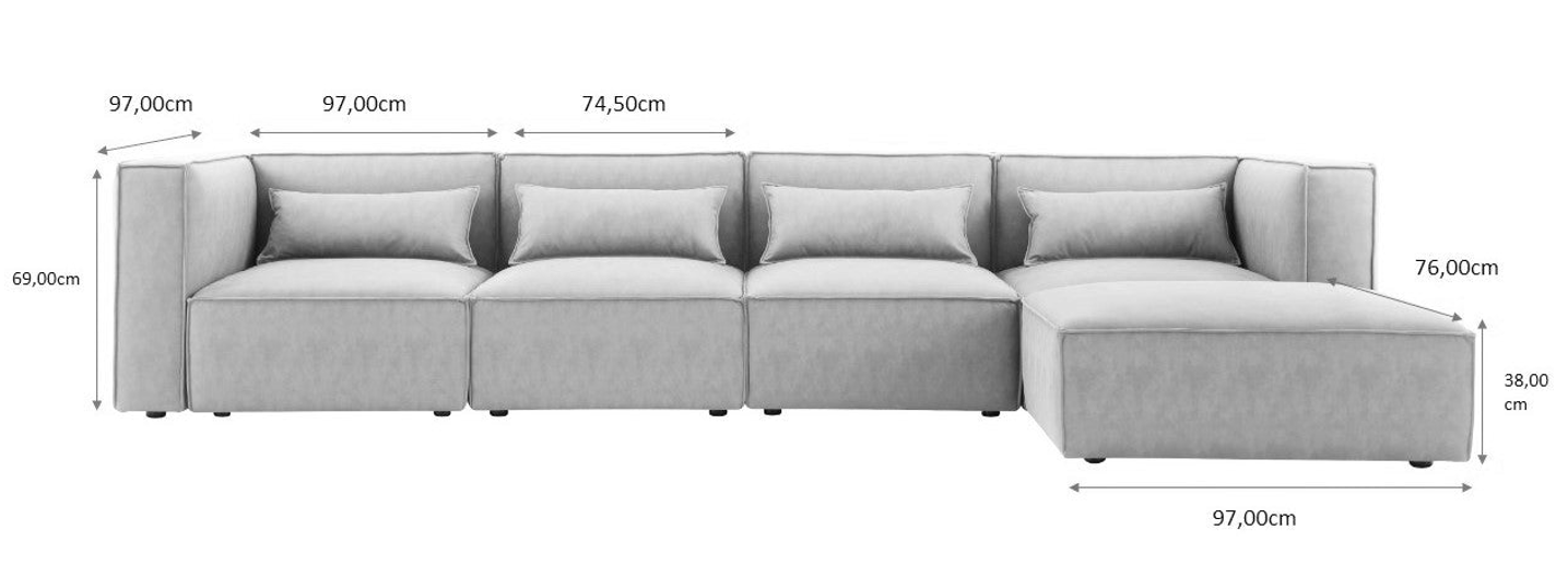 Sofá modular 4 plazas con 2 esquineros y 1 Puff Capri gris - Vintahome