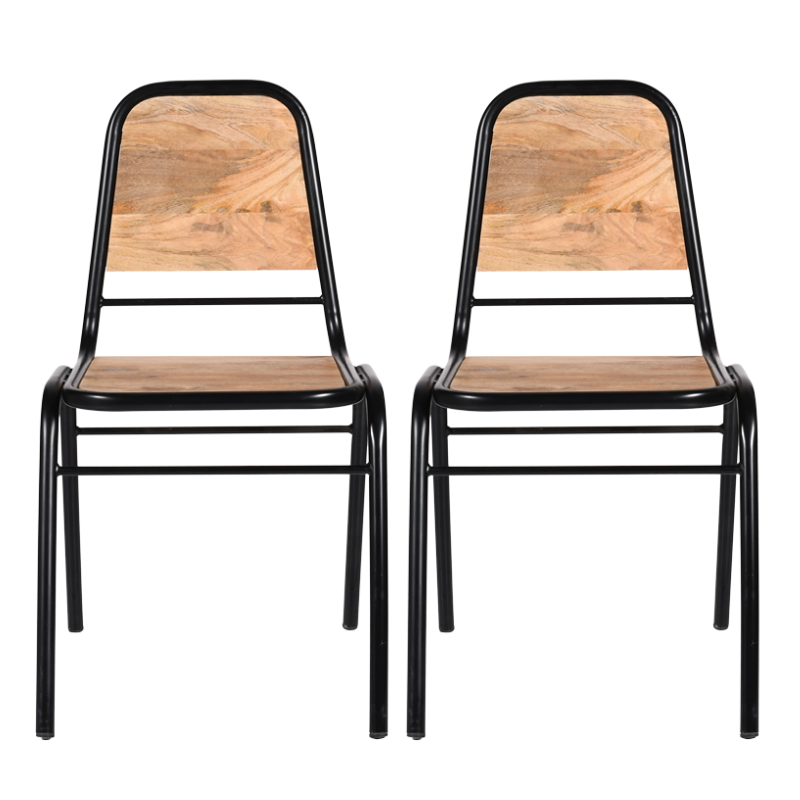 Set van 2 Louri industriële houten eetkamerstoelen