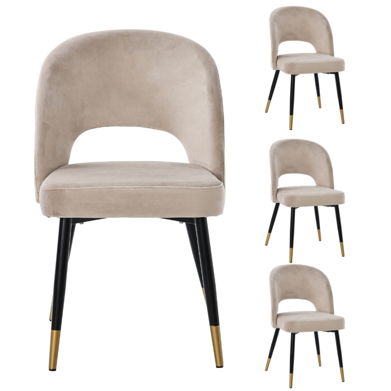 Pak 4 Mavi fluwelen eetkamerstoelen in