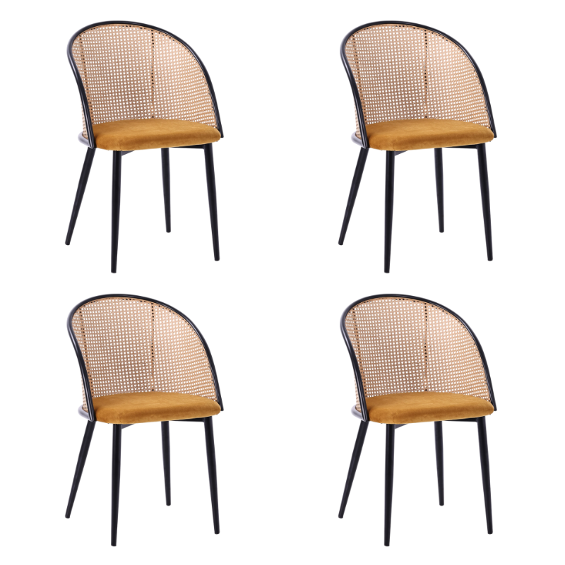 Pack 4 Silla de comedor bistró ratán asiento tapizado Muler