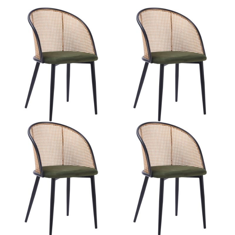 Pack 4 Silla de comedor bistró ratán asiento tapizado Muler
