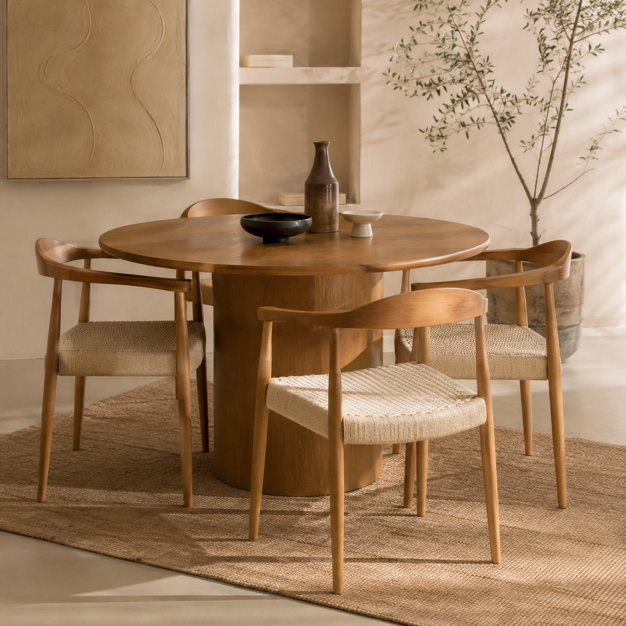 Chaise de salle à manger de siège en bois en bois et ende.