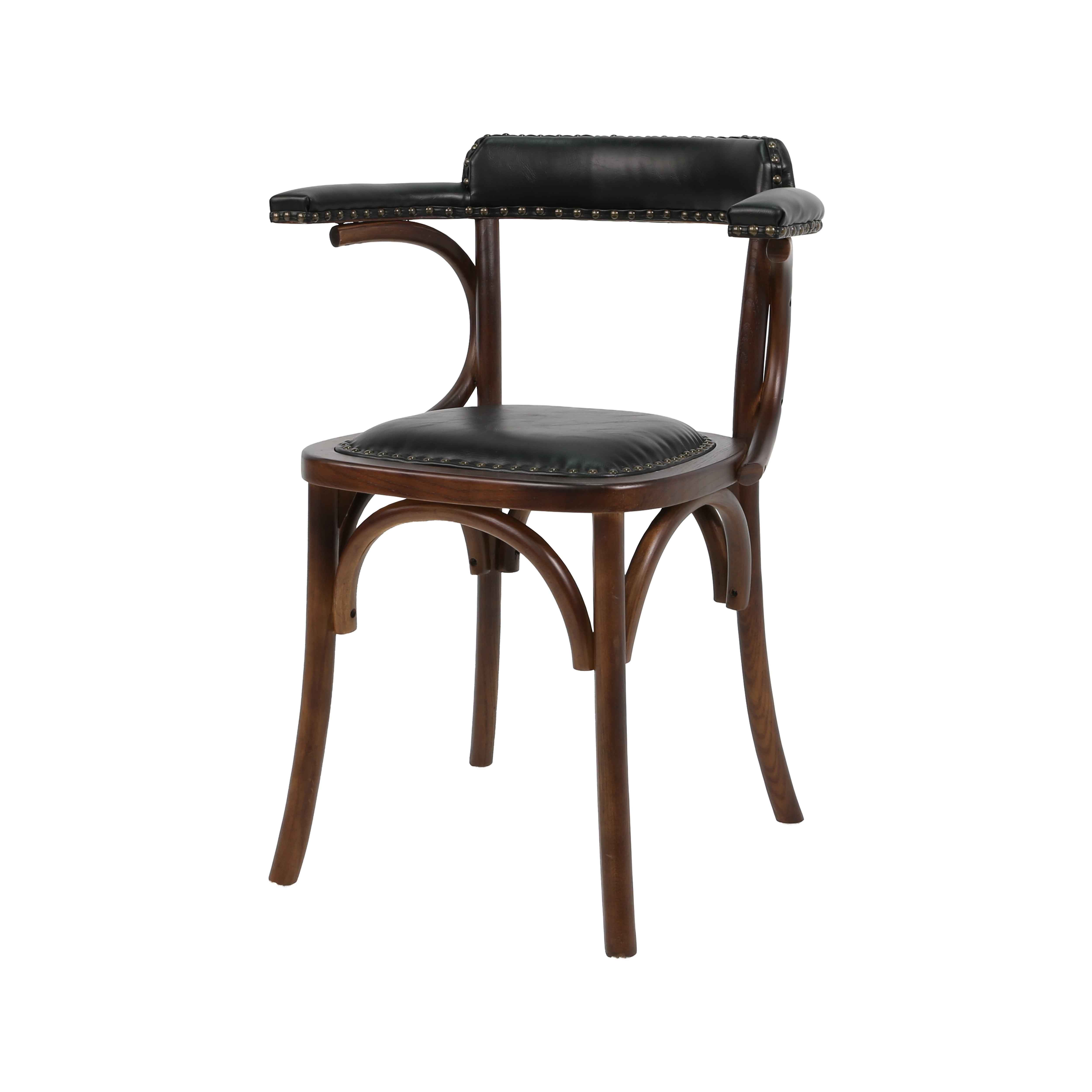 Silla vintage bistrot apoyabrazos madera tapizado Bona negro