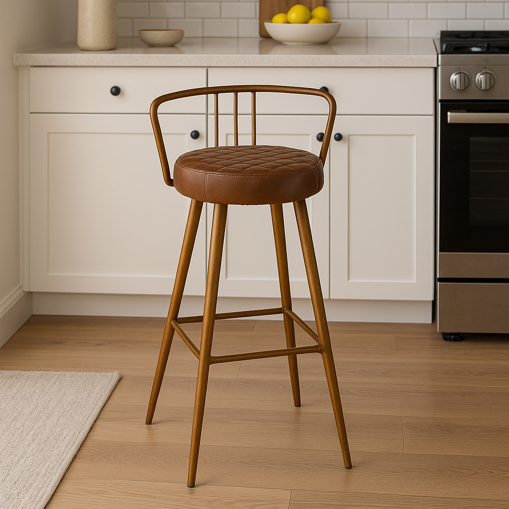 Tabouret vintage avec assise et dossier en cuir Trenty