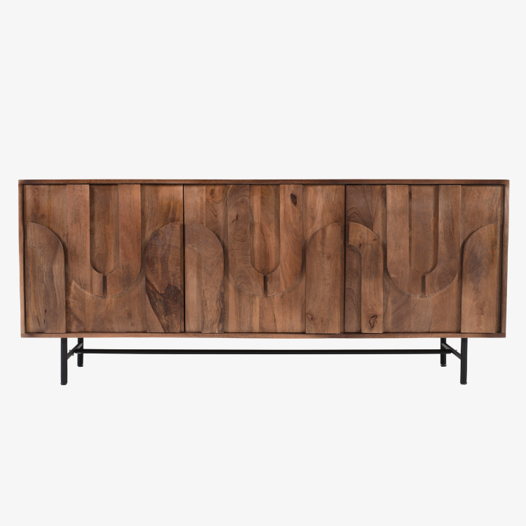 Aparador Tarek de madera de mango natural 180 cm con 3 puertas