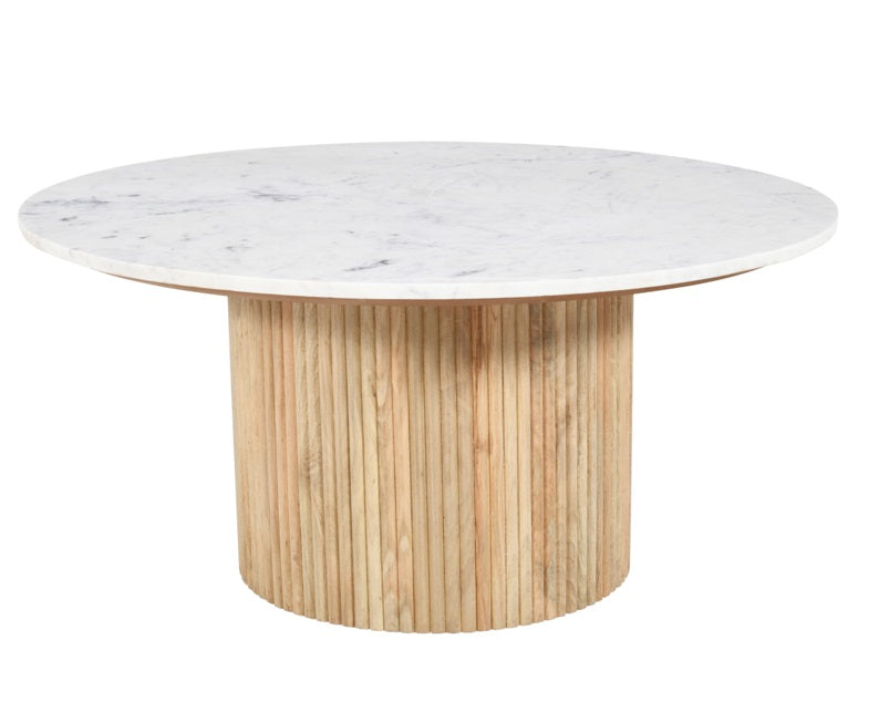 Ronde middentafel wit marmer en koraal mango -hout