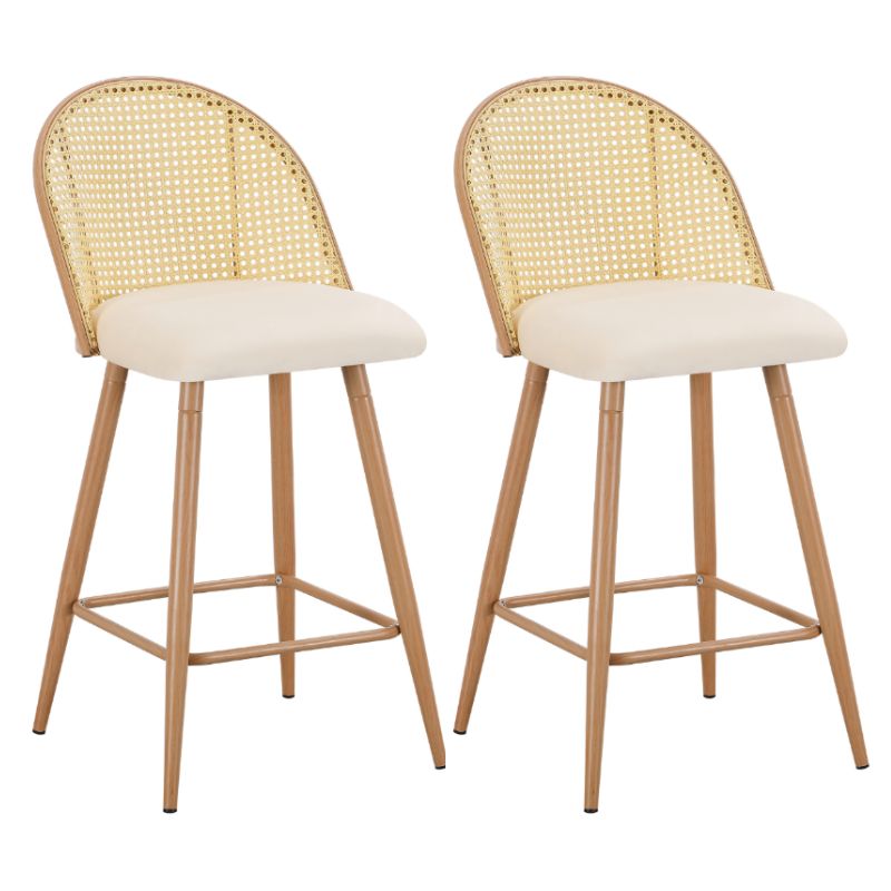 Pack de 2 Taburetes de Ratán sintético con Asiento Tapizado en terciopelo Beige