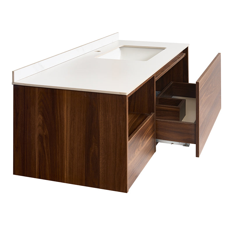 Meuble de salle de bain en noyer avec lavabo et miroir LED 120 cm Monte