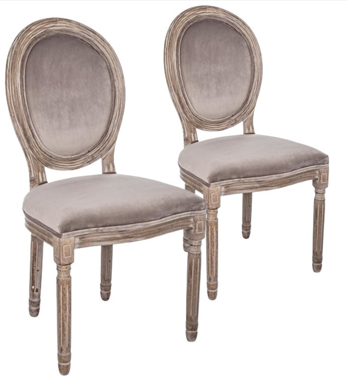 Lot de 2 chaises de salle à manger médaillon velours taupe