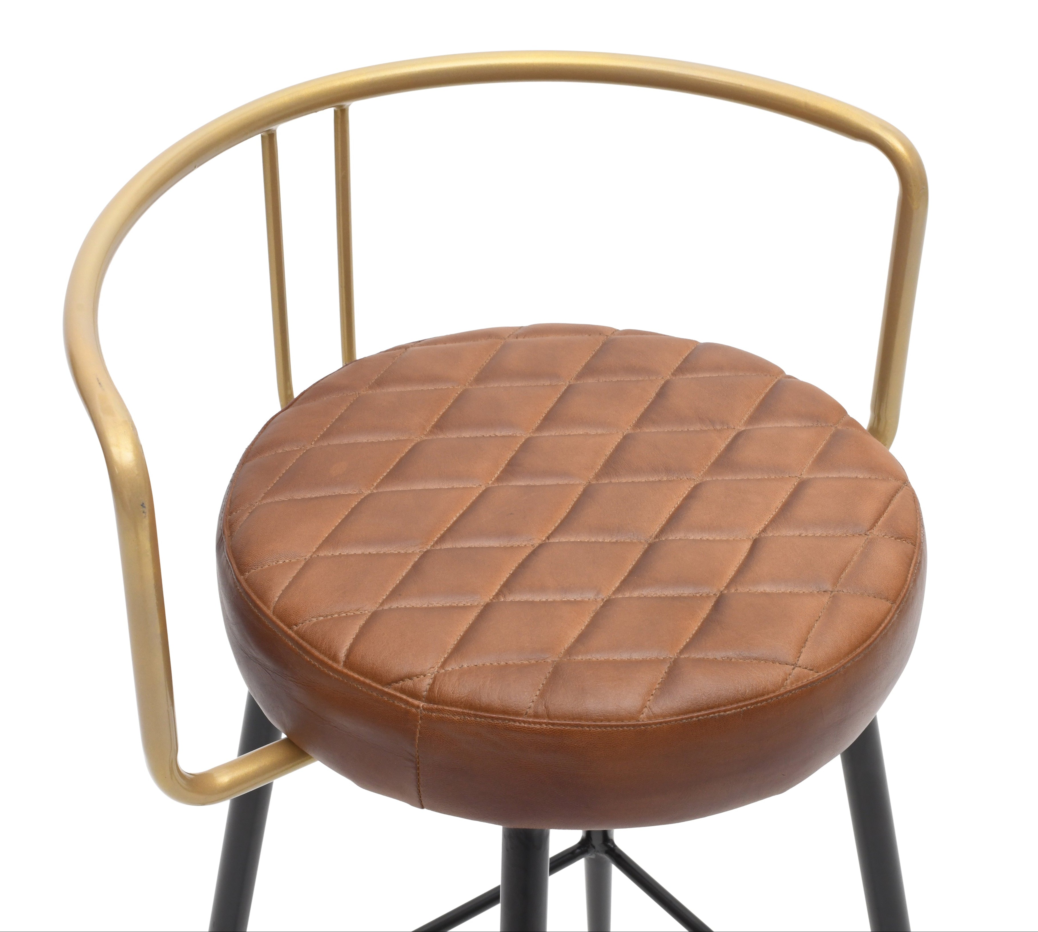 Tabouret Rumbo vintage en cuir avec dossier doré