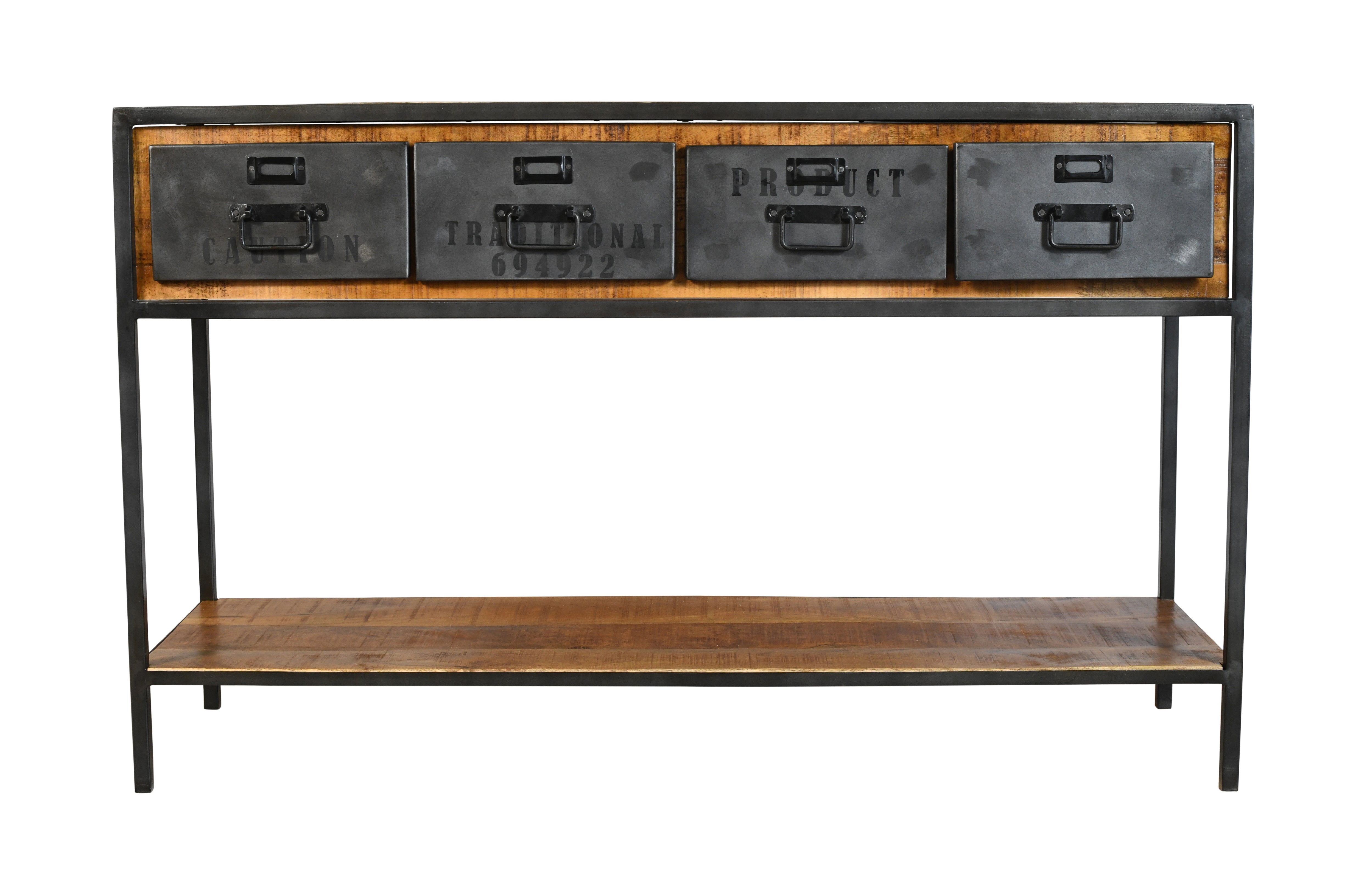 Mesa consola acero y madera mango 4 cajones Lara
