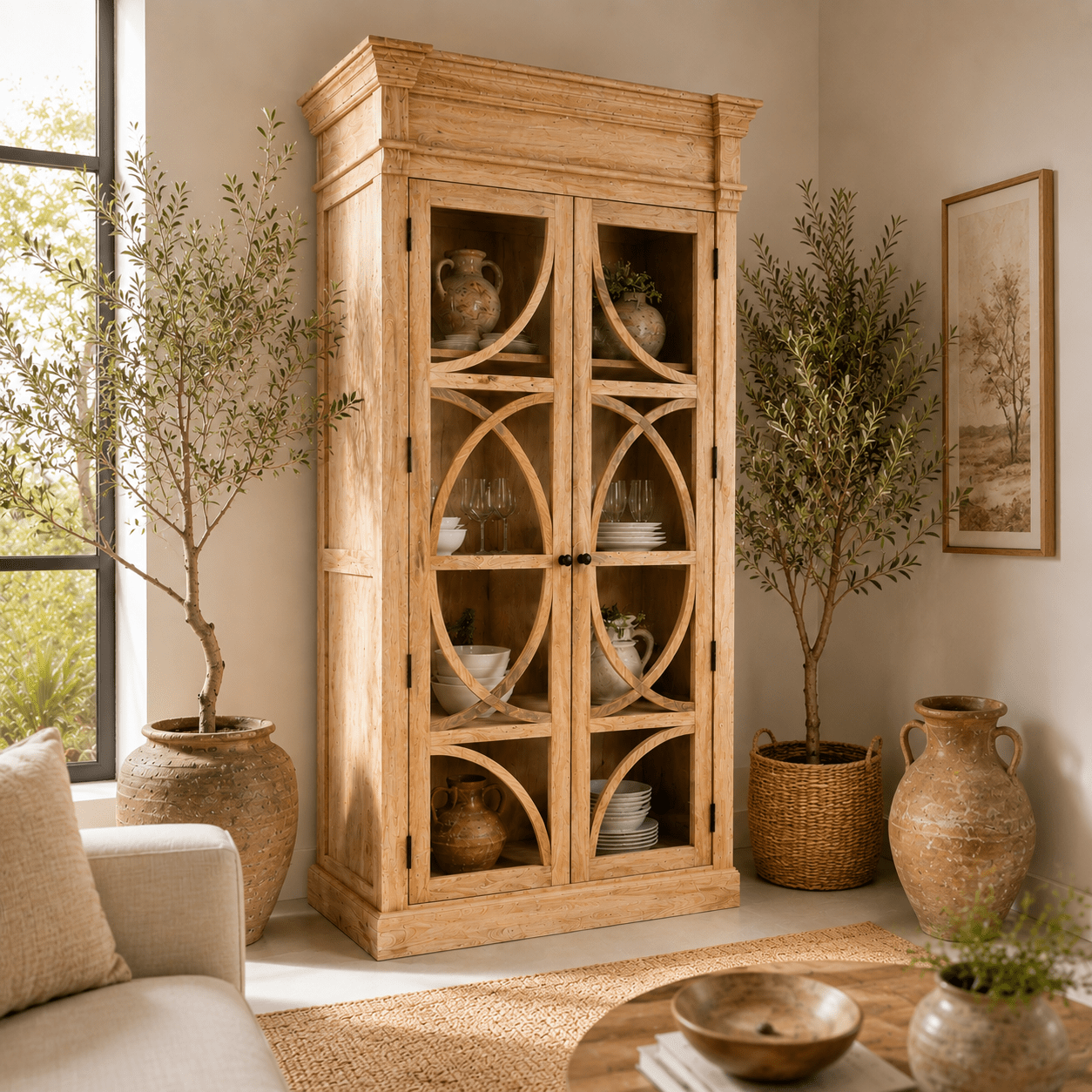 Alacena vitrina MUNA de Madera de Mango Natural 120 cm - Vintahome
