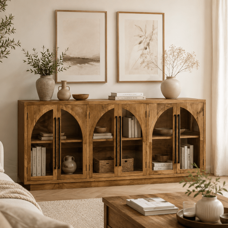 Aparador 6 puertas vitrina madera de mango Grovy - Vintahome