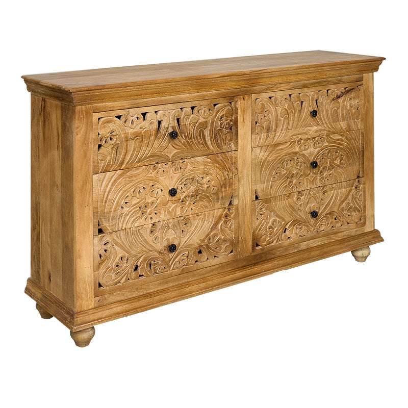 Aparador de madera de mango 4 cajones tallados Horus