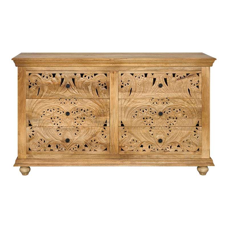 Aparador de madera de mango 4 cajones tallados Horus