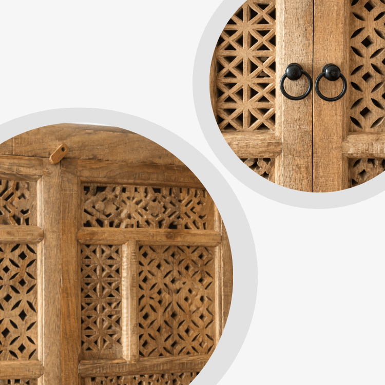 Aruna Gesneden Mango Massief Houten Kledingkast 190x94 cm - Vintahome