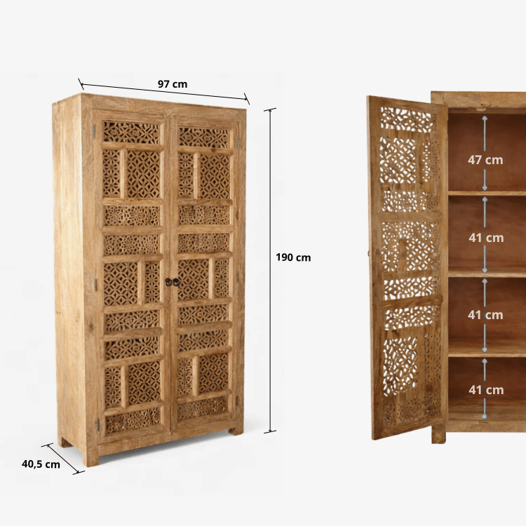 Aruna Gesneden Mango Massief Houten Kledingkast 190x94 cm - Vintahome