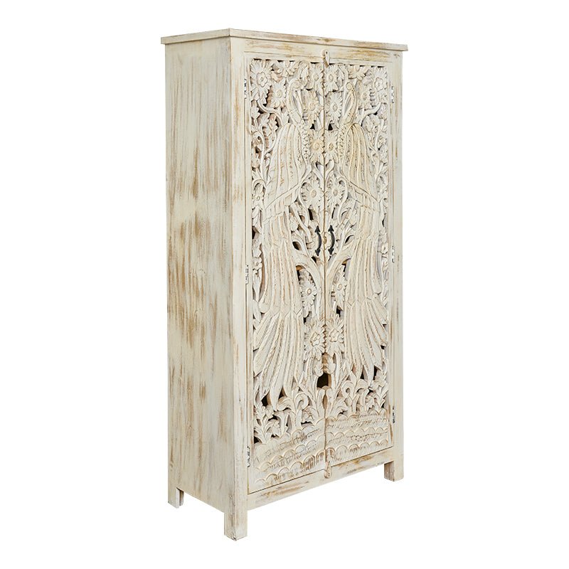 Armario tallado madera mango patina blanco Karol