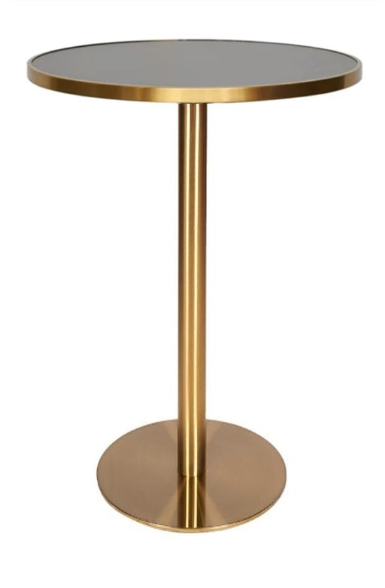 Mesa de bar alta redonda piedra sinterizada con aro dorado Ø60-70