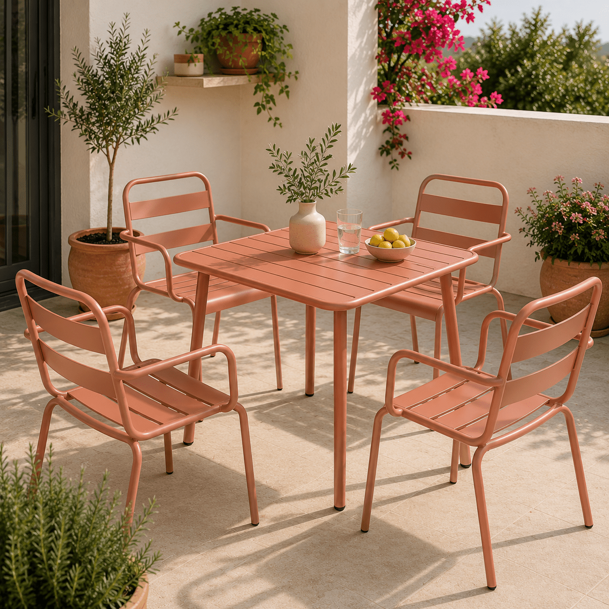 Conjunto de jardín mesa Zian 70 con 4 sillas Oriol - Vintahome