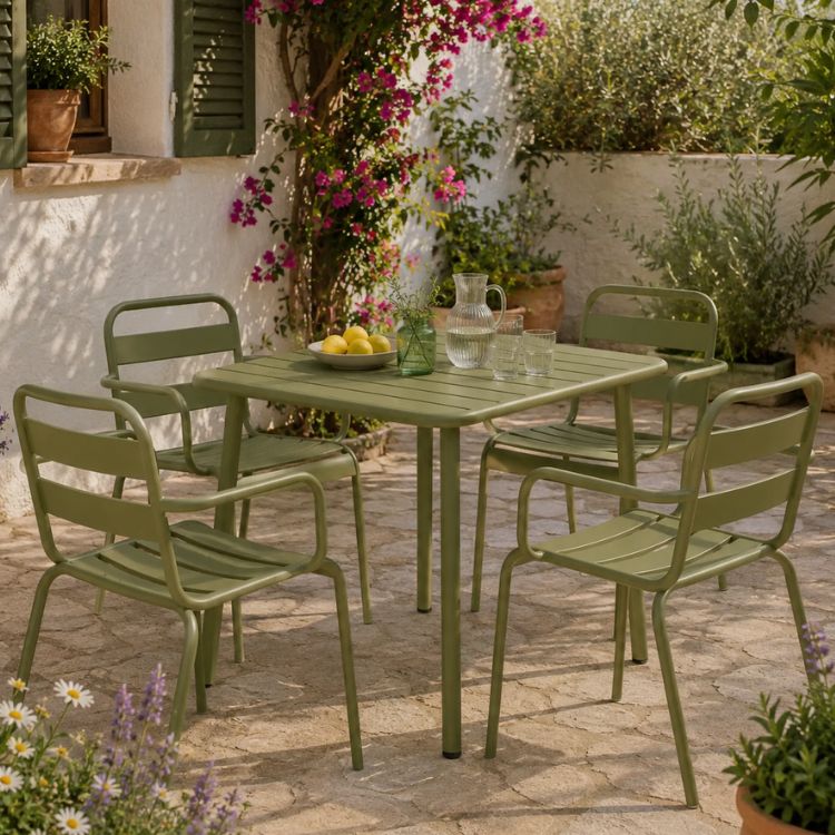 Conjunto de jardín mesa Zian 70 con 4 sillas Oriol - Vintahome