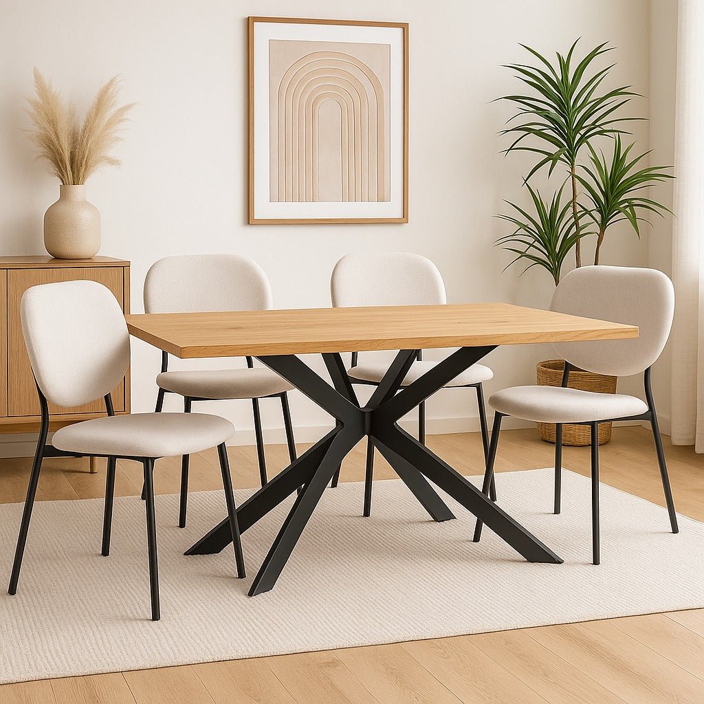 Conjunto de mesa de comedor rectangular 180 Palermo y 4 sillas de comedor apilable Maura - Vintahome