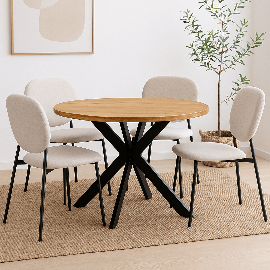 Conjunto de mesa de comedor redonda Ø110 Palermo y 4 sillas de comedor apilable Maura - Vintahome