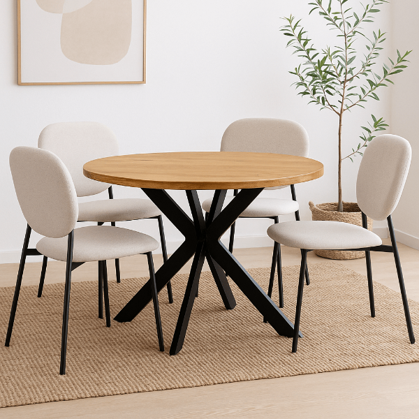 Conjunto de mesa de comedor redonda Ø110 Palermo y 4 sillas de comedor apilable Maura - Vintahome