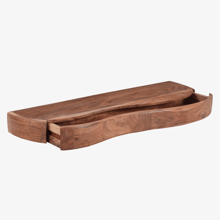 Consola flotante Nuba de madera maciza de acacia con cajón curvo 90 × 25 × 8 cm - Vintahome