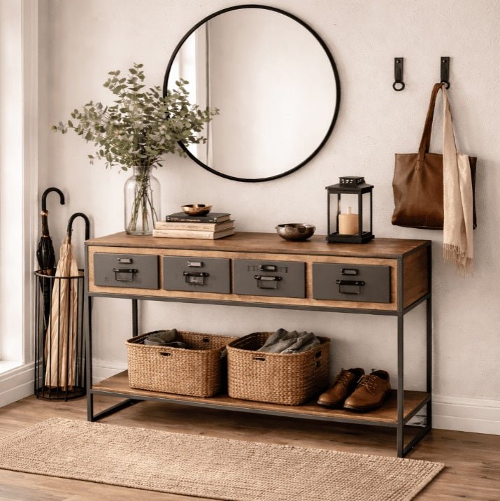 Consola Industrial de Acero y Madera de Mango 4 Cajones Lara - Vintahome