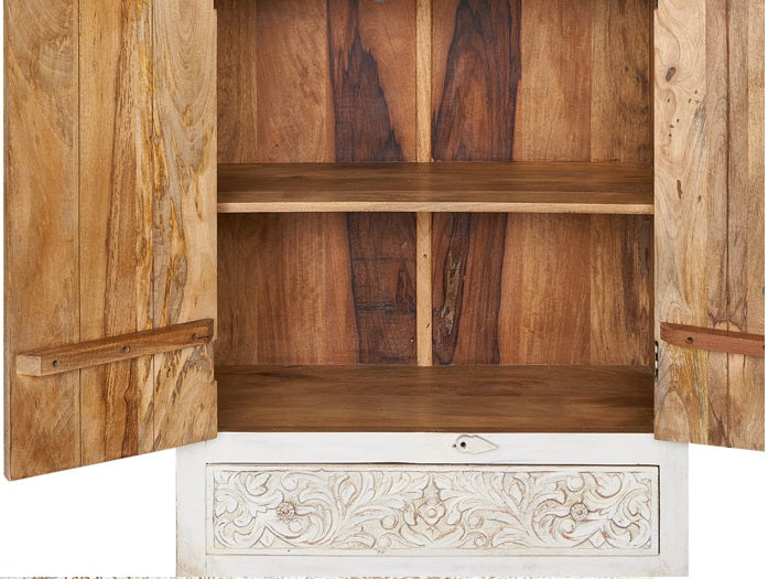 Armario puertas y cajón tallado madera mango Orion