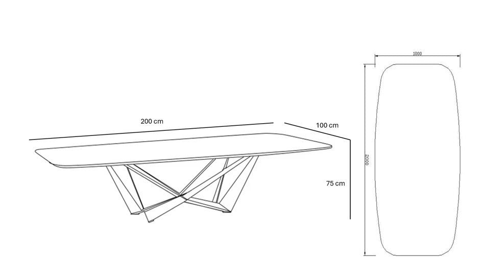 200x100 eettafel sinteren steen en staal kimo