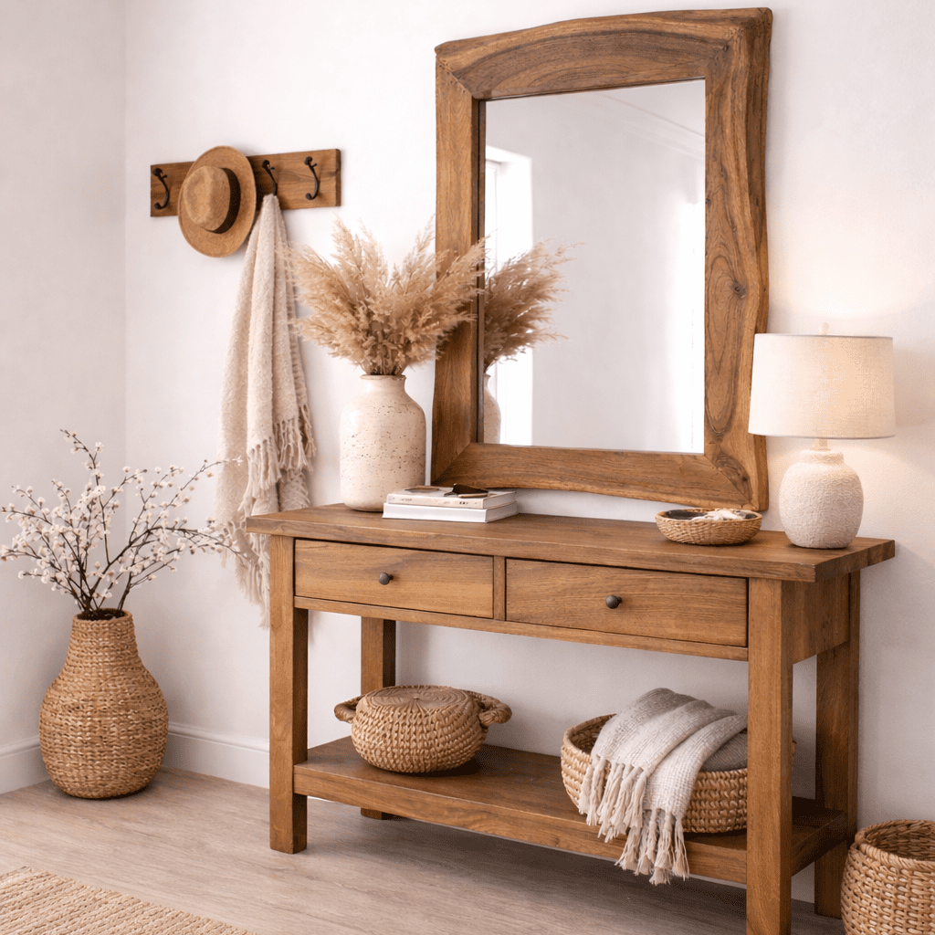 Rasi Mangohouten Wandspiegel met Organische Lijst – 104 x 72 cm - Vintahome