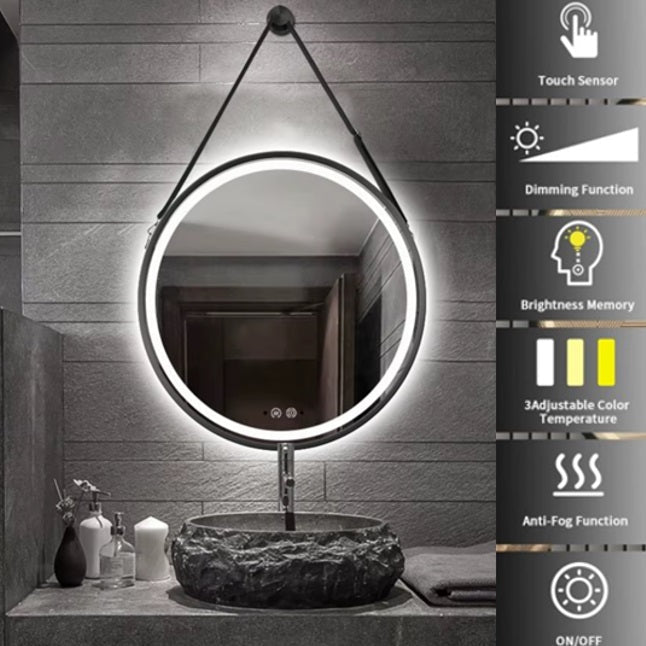 Espejo led circular colgado para baño antivaho 60 - 80 cm - Vintahome