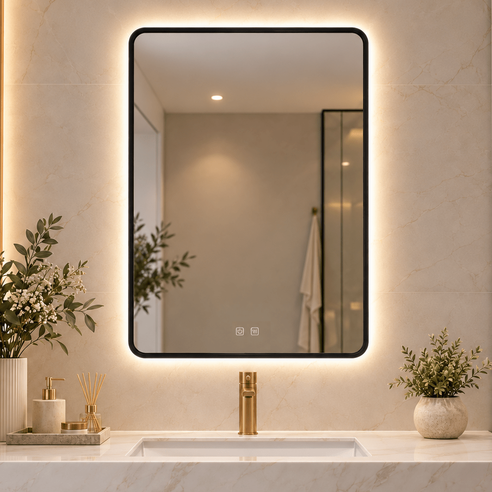 Espejo LED de Baño LUMEN – Marco Negro o Dorado | 3 Tonos de Luz y Antivaho - Vintahome