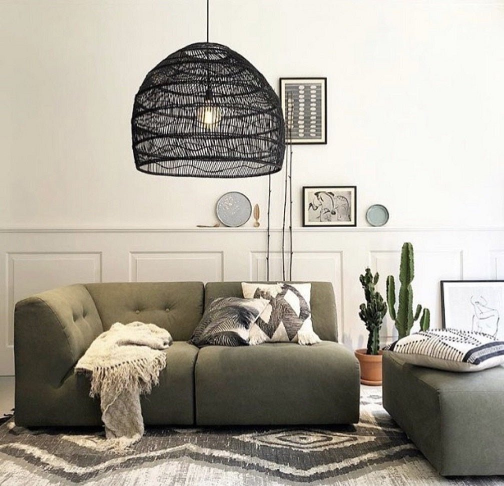 Lamp ratán natuurlijke gevlochten Alizee d.40 zwart