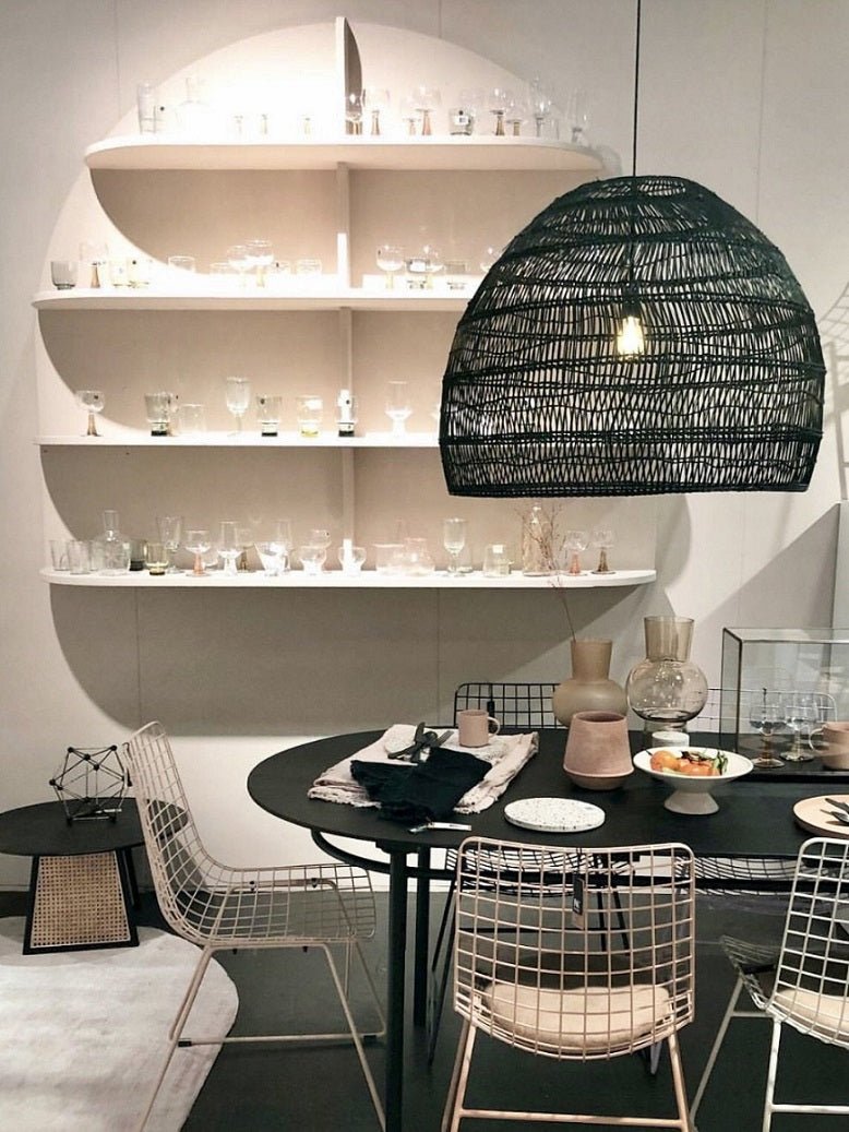 Lamp ratán natuurlijke gevlochten Alizee d.40 zwart
