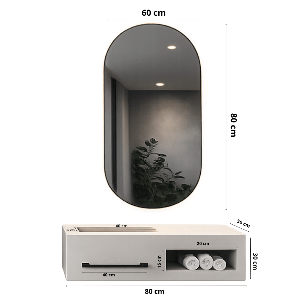 AURA sintersteen wastafel met LED spiegel Hangende badkamerset - Vintahome