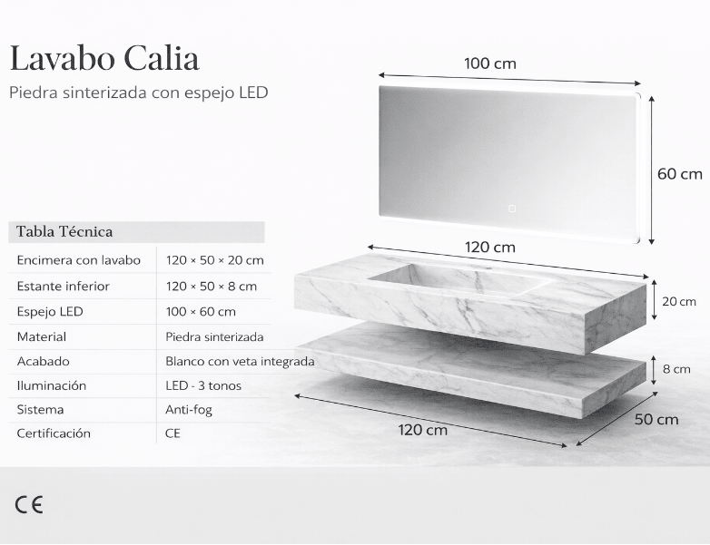 Calia wastafel met LED spiegel Hangende badkamerset - Vintahome