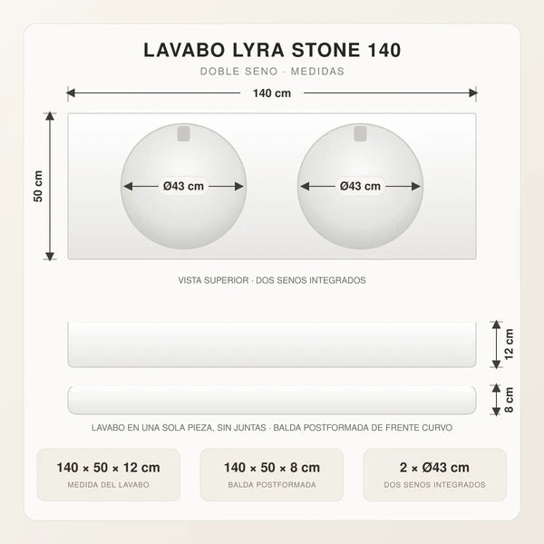 Lavabo Lyra Stone con espejo LED · Conjunto suspendido de baño - Vintahome