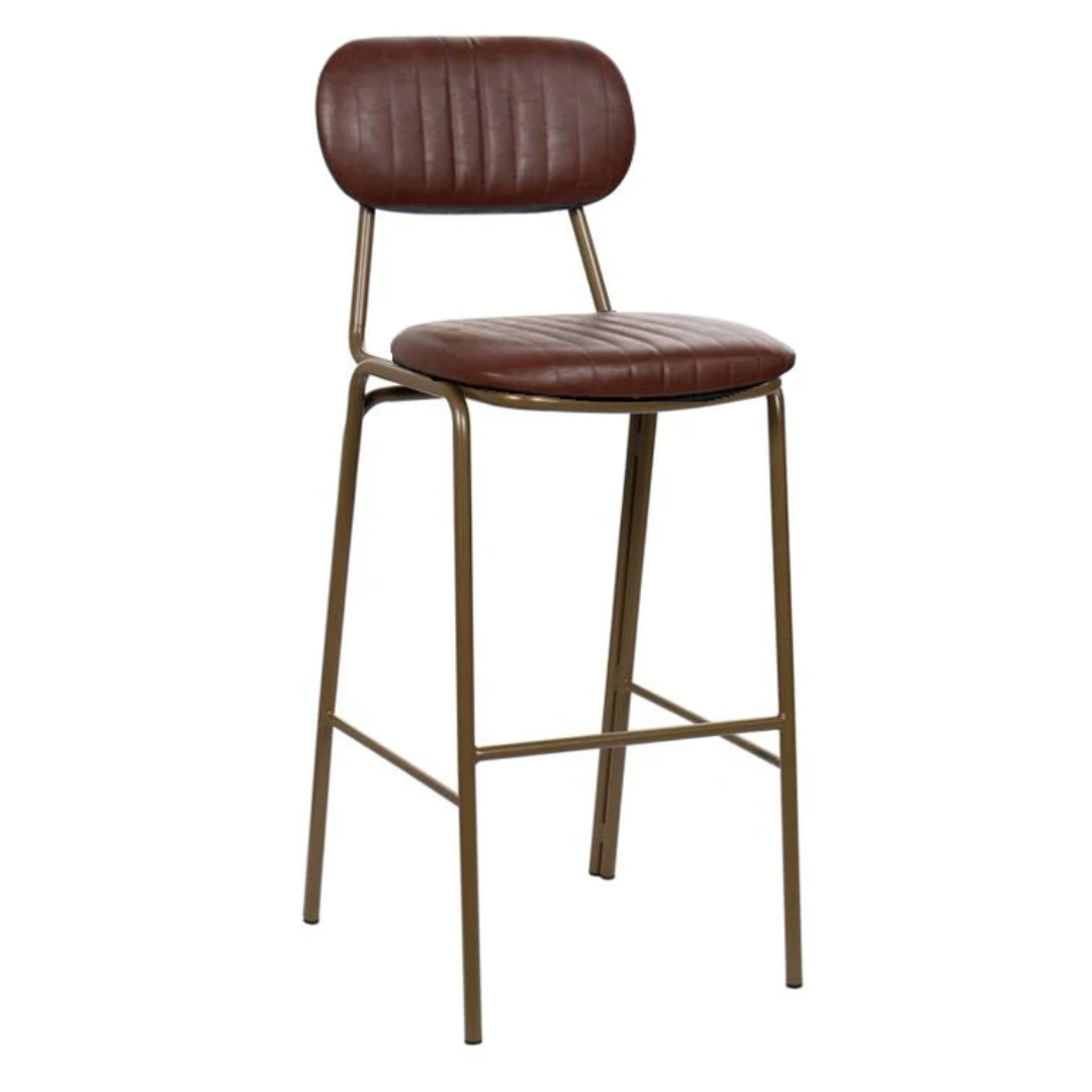 Taburete de bar vintage acero dorado y semi piel marrón Jerald H75