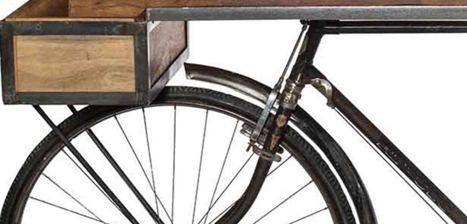 Console Industrial de Mesa para Bicicleta Vintage em Madeira e Metal - Vintahome