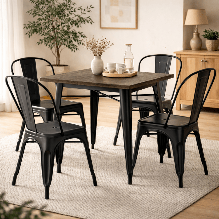 Mesa comedor industrial Tolux Madera negro mate - Vintahome