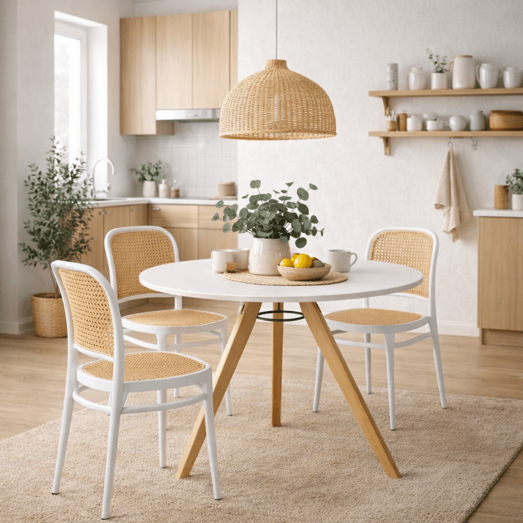Mesa comedor redonda madera lacado 90 cm Kassia blanco - Vintahome