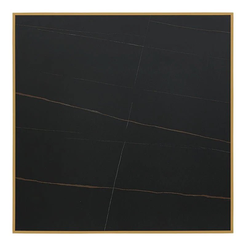 Mesa de bar alta piedra sinterizada con borde dorado 70x70 - Vintahome