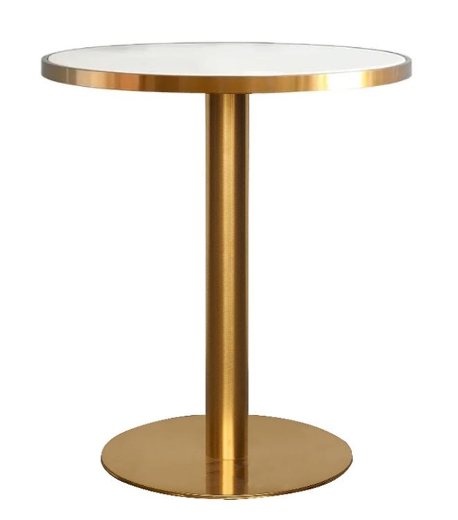 Mesa de bar redonda piedra sinterizada con aro dorado Ø60 - 70 - Vintahome