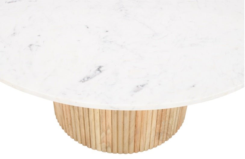 Mesa de centro redonda mármol blanco y madera de mango Coral